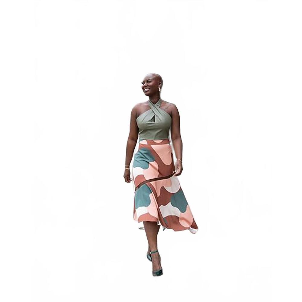 NWT The Drop‎ Women's Abstract Multicolor Print Asymmetric Skirt SZ Medium - Picture 6 of 8